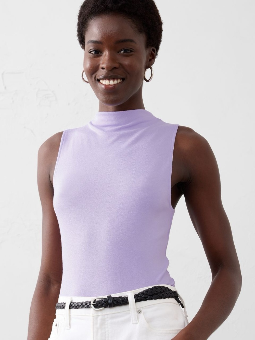 Banana Republic Lilac Mock Neck Sleeveless Top